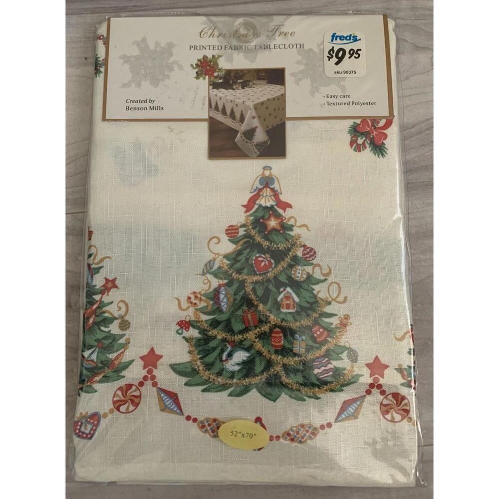 Benson Mills Fabric Tablecloth 52 x 70 Christmas Tree Holiday Vtg New In Pkg